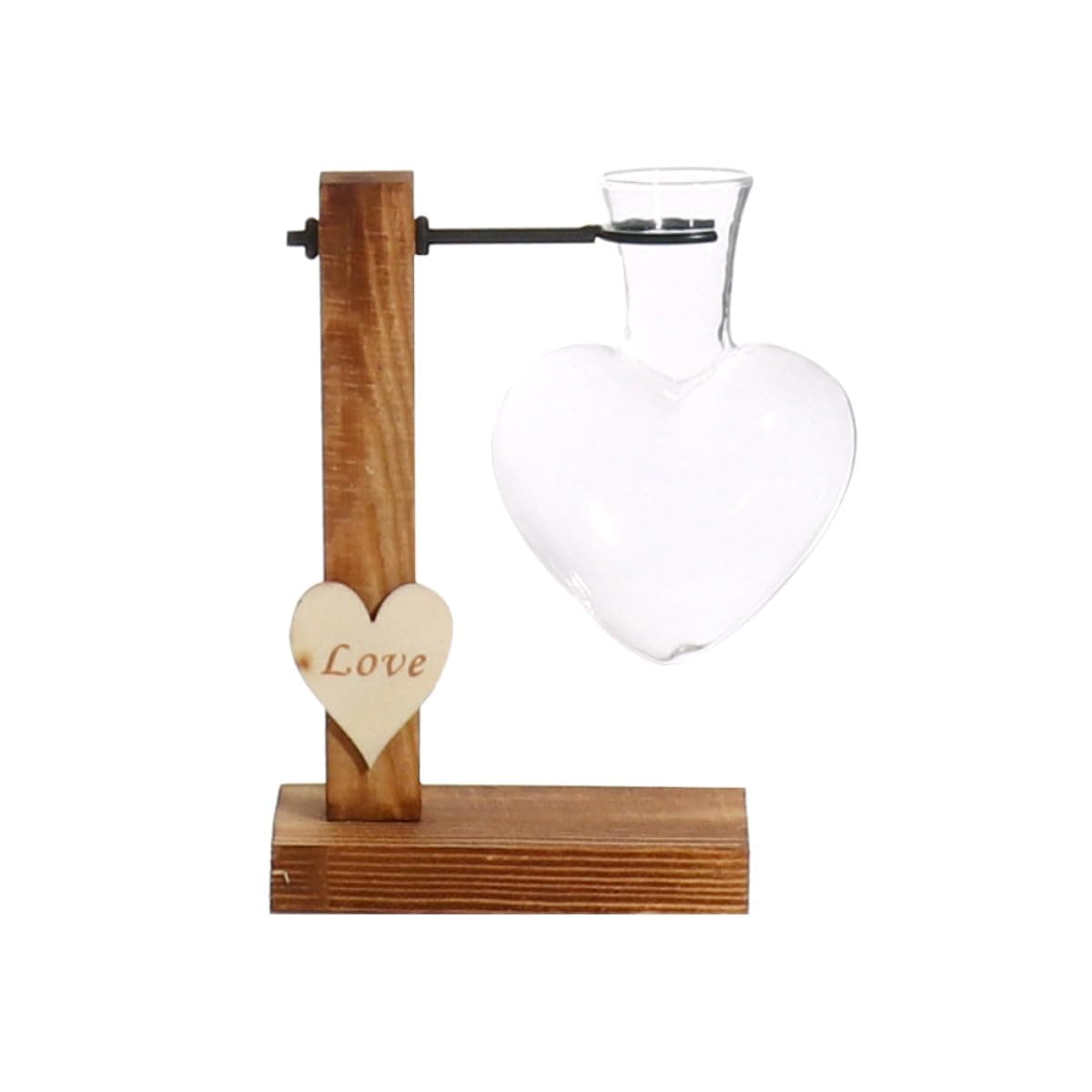 HEATSHAKING Love Heart-Shaped Hydroponic Glass Plant Vase with Wooden Base, Container for Flower Arrangement and Dried Plants, Decorative Home Vase for Indoor Display