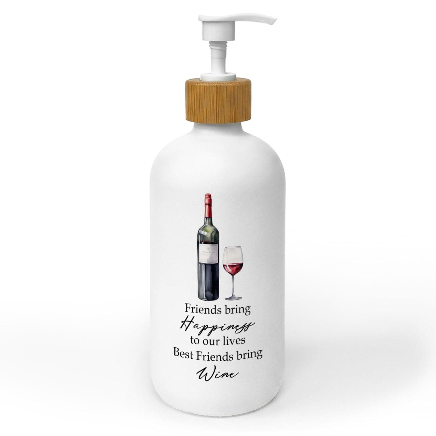 ChissNook Best Friend Bestie BFF Gifts Soap Dispenser, Wine Lover Gifts Glass Dish Soap Dispenser for Kitchen Bar, Friendship Gifts Refillable Handsoap Pump Bottle for Bathroom Countertop Kitchen