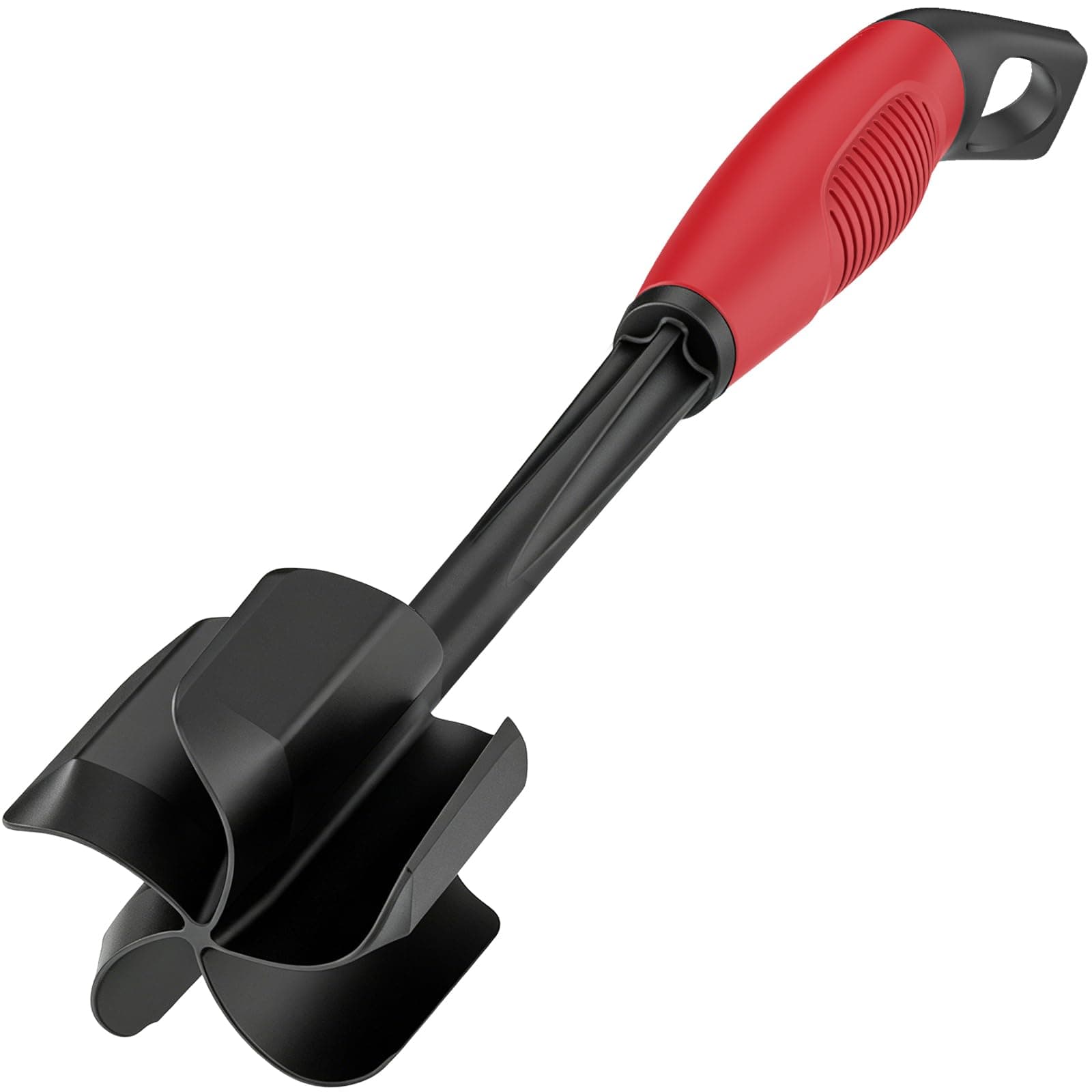 Ourokhome Upgrade Meat Chopper and Potato Masher, Heat Resistant Ground Meat Smasher for Hamburger, 5 Curved Blades Ground Beef Smasher, Nylon Non Stick Mixer, Stirrer and Kitchen Gadgets, Black Red