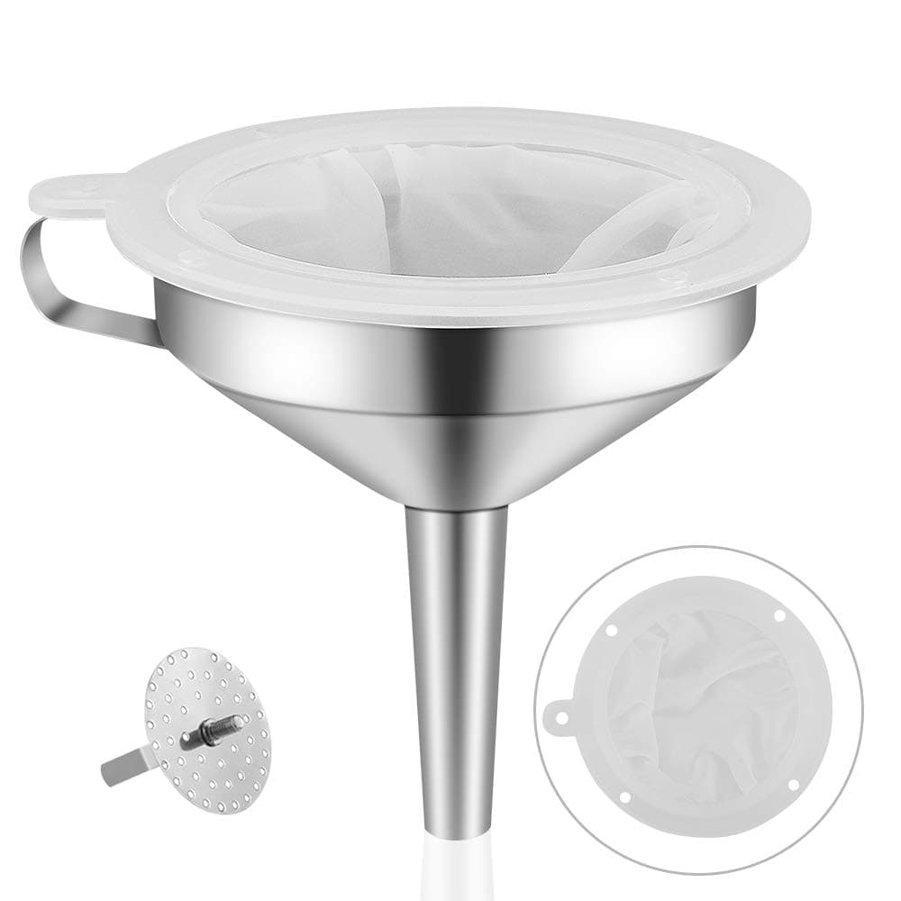 Lakatay 5-Inch Food Grade Stainless Steel Kitchen Funnel with 200 Mesh Food Filter Strainer for Transferring of Liquid Dry Ingredients and Metal Cooking Funnel