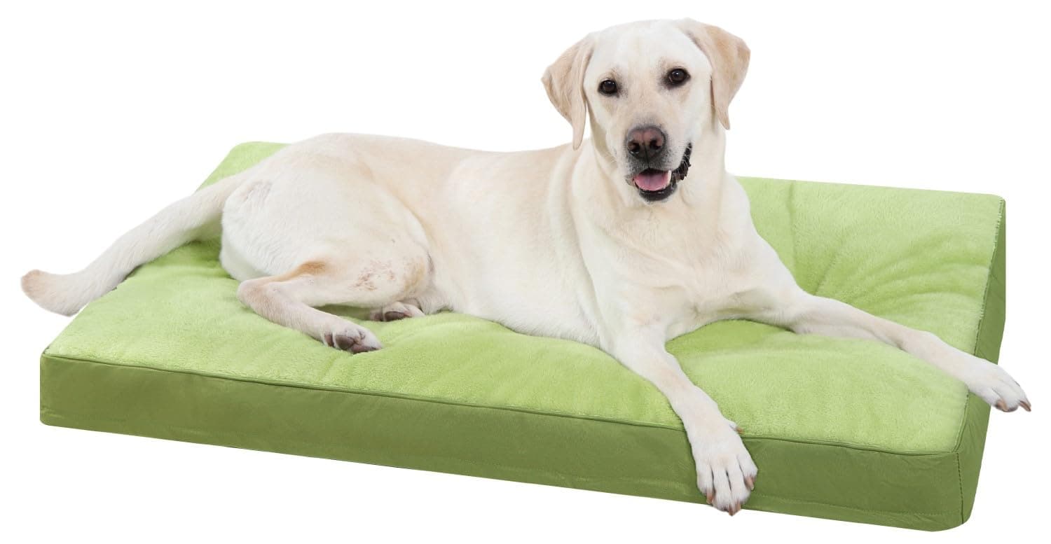 Dog Crate Bed Waterproof Deluxe Plush Dog Beds with Removable Washable Cover Anti-Slip Bottom Pet Sleeping Mattress for Large, Medium, Jumbo, Small Dogs, 35 x 22 inch, Green