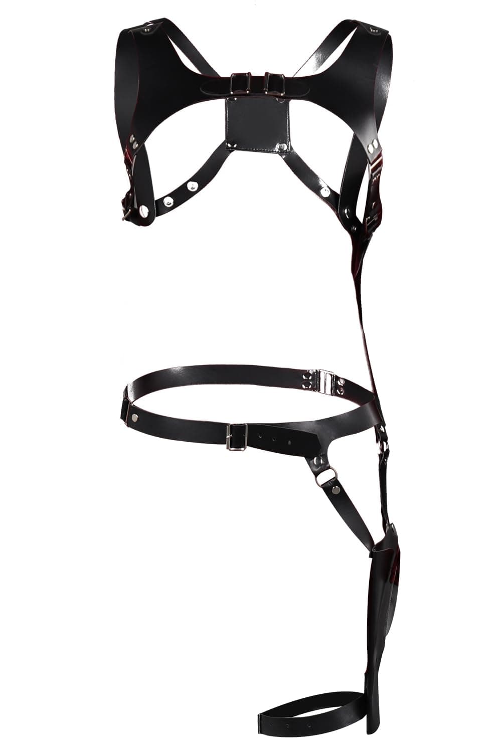 Harness Shoulder Holster Cosplay Harness Gun Bag Black PU Leather Adjustable Waist Belt Set (Black, Large)
