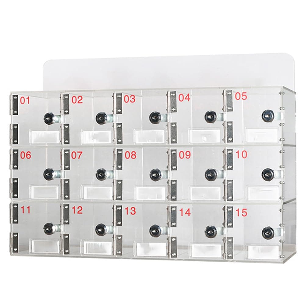 Clear Acrylic Phone Locker, 15 Slots Cell Phone Lock Box, Portable Cell Phones Storage Cabinet, Phone Locker Box for Classroom,Small Grid,Large Grid (Small Grid)