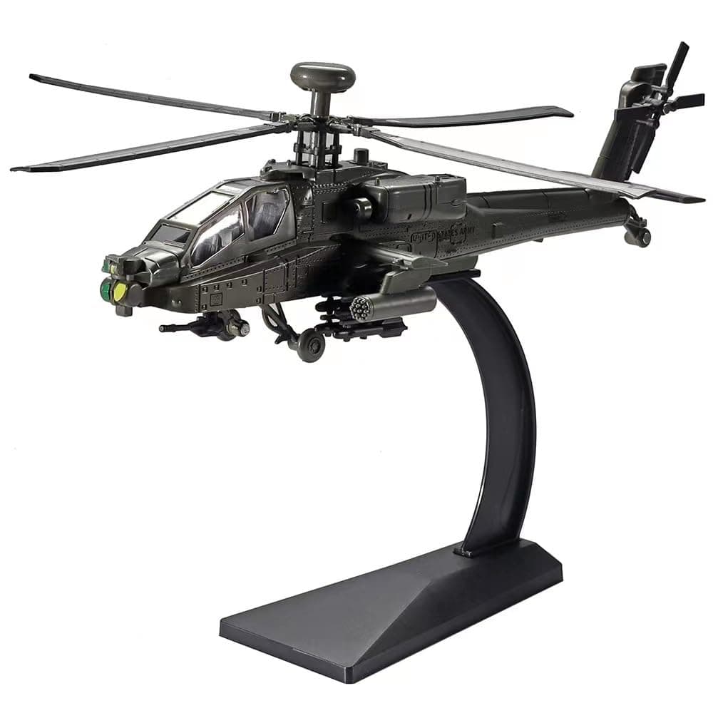 Rakeetolly AH-64 Helicopter Model Airplane with Stand for Adults, 1/64 Diecast Military Attack Helicopter with Light and Sound Suitable for Military Lovers to Collect and Gift