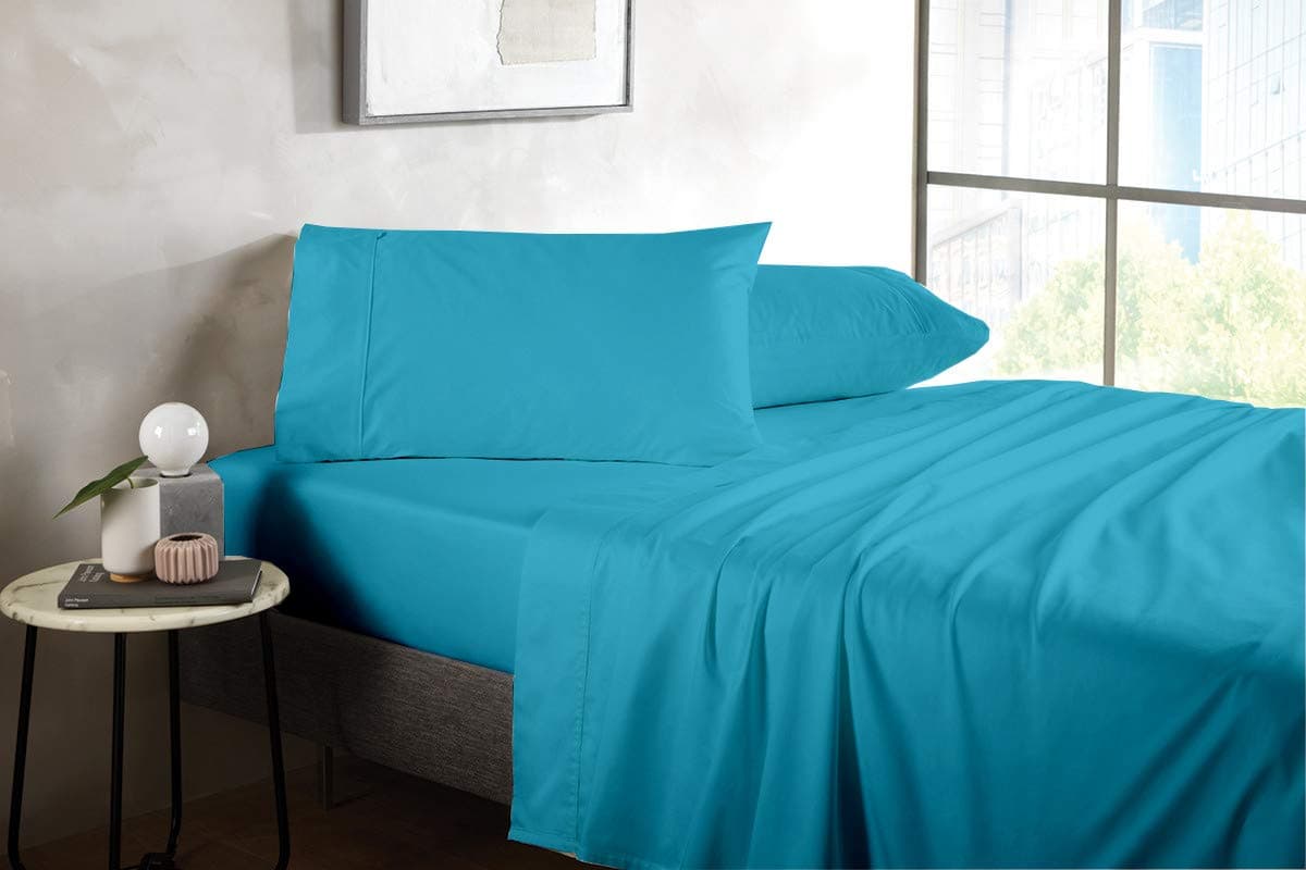 Italian Luxury Collection King Size Bed Sheets Set - 4-Piece 600-TC Easy Care Egyptian Cotton Fits Mattress 7-9" Deep Pocket (Solid, Turquoise)