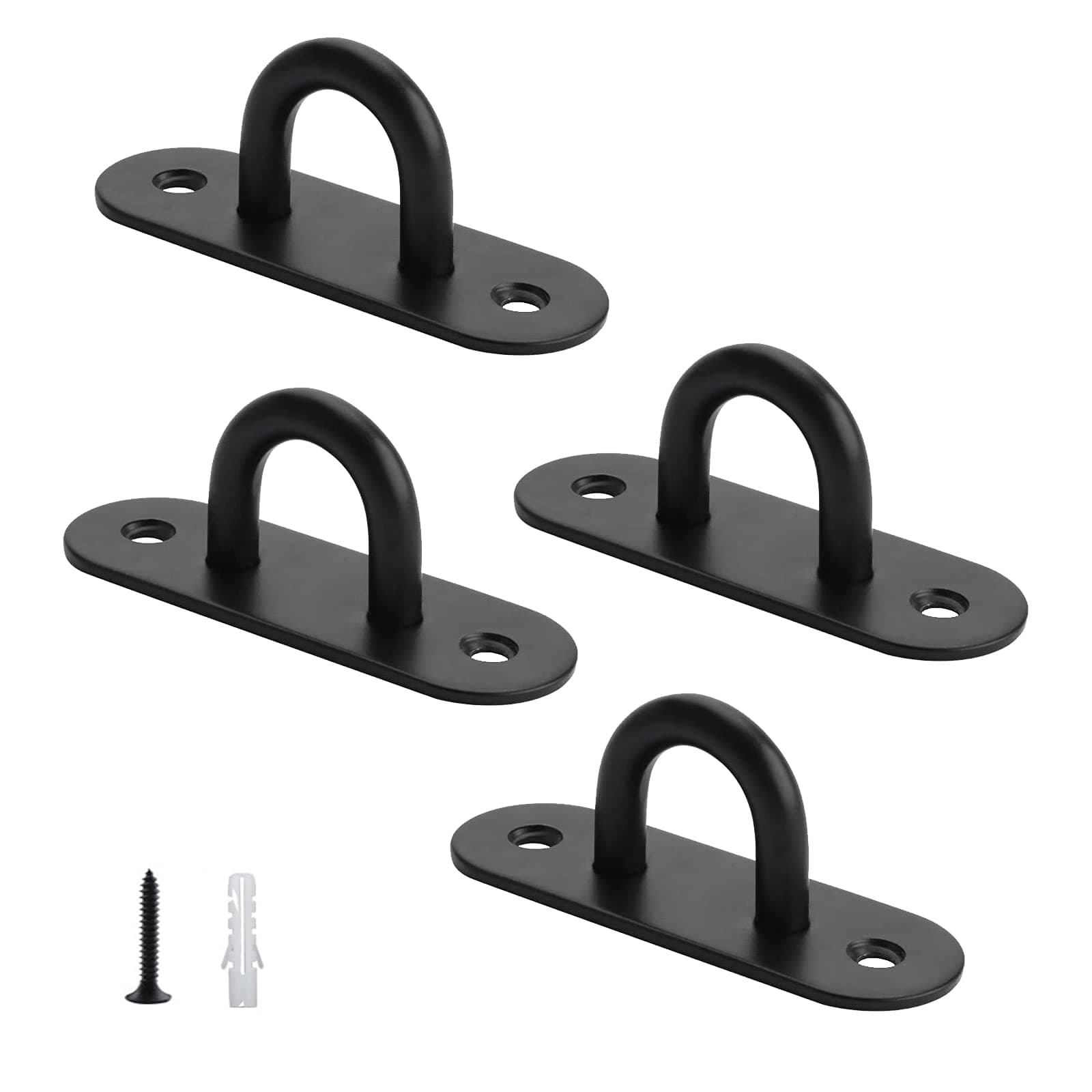 Ymaiss 4Packs Oblong Stainless Steel Pad Eye Hooks Black