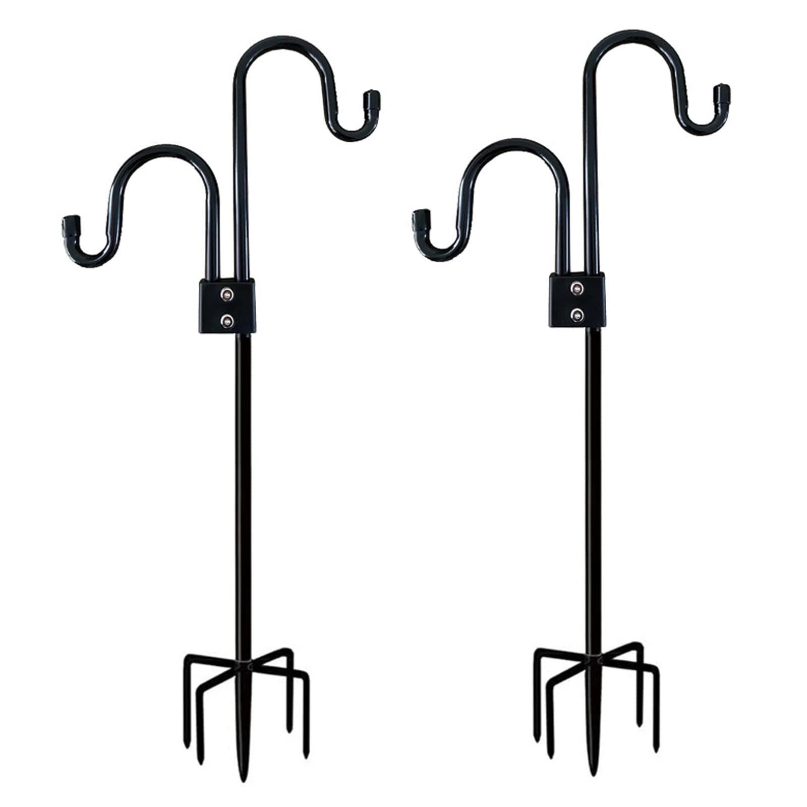 Eagles 76 Inch Double Shepherds Hook/Bird Feeder Pole, Heavy Duty Garden Hook for String Light,Height Adjustable with 5 Prong Base for Plant Hanger Wedding Decor Wind Chimes,Black( 2 Pack)