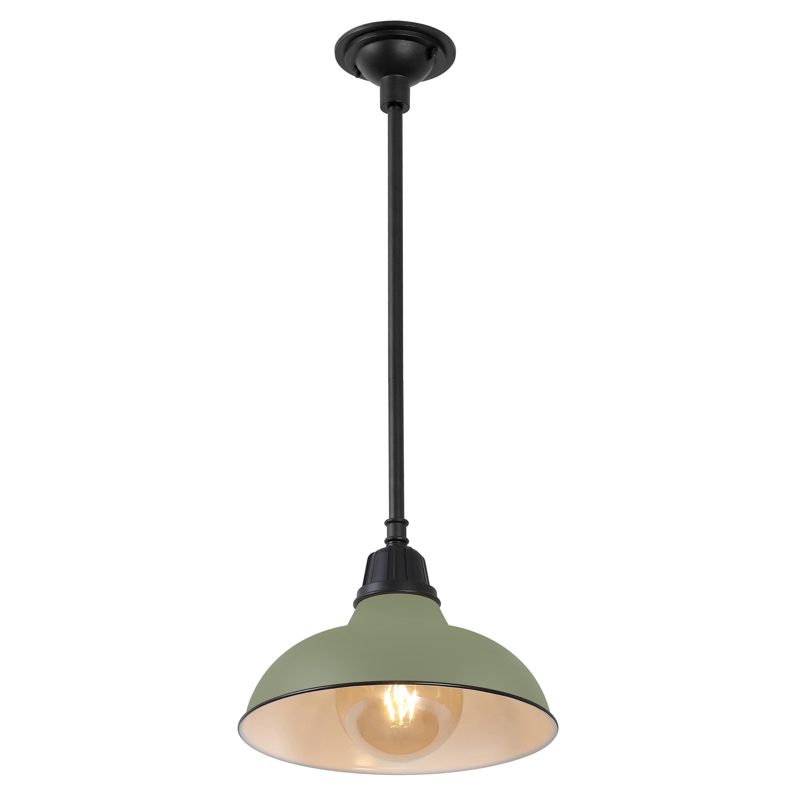JONATHAN Y JYL7611I Jasper 12.25" 1-Light Farmhouse Industrial Indoor/Outdoor Iron LED Pendant Modern, Rustic, Coastal, Cottage, Traditional, Patio, Porch, Living Room, Entryway, Matte Olive Green