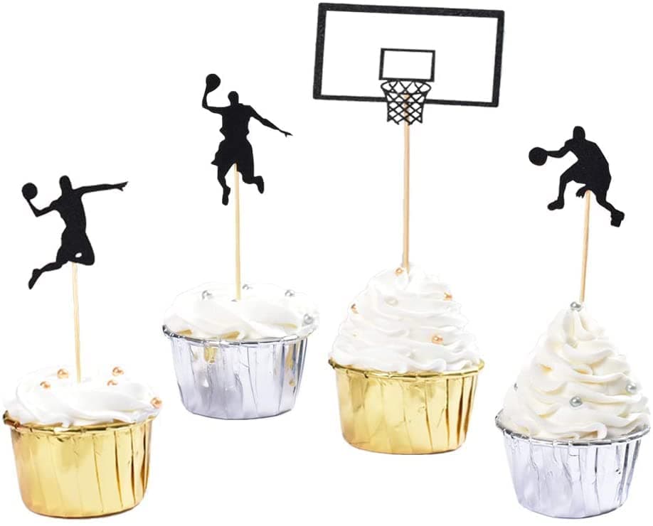 HOKPA Basketball Cupcake Toppers, Fruit Food Dessert Picks Cake Topper for Boys Kids Birthday Sport Theme Party Baby Shower Christmas Decoration (24PCS)