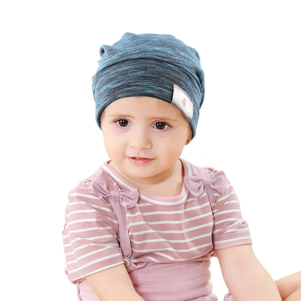 greatremy Beanie Kids Satin Hair Sleep Adjustable Bonnet for Teens Baby Girl Infant Women Slouchy Cotton Curly, Ink Blue 1, Kid