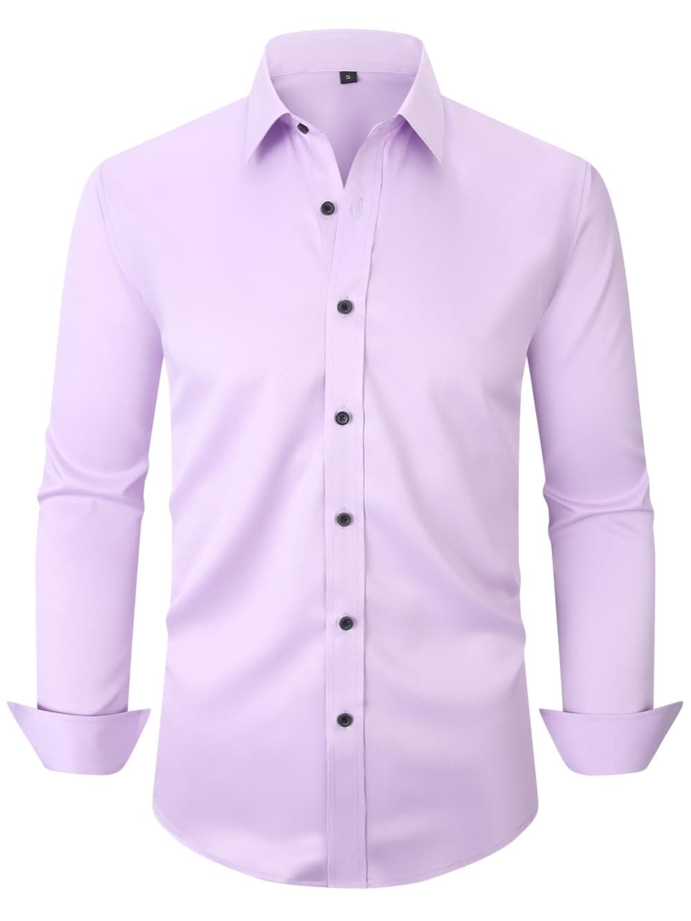 Lumilk Men's Long Sleeve Dress Shirts Stretch Wrinkle Free Button Down Shirt Business Wedding Formal Shirts Regular Fit, Lavender Purple, Medium