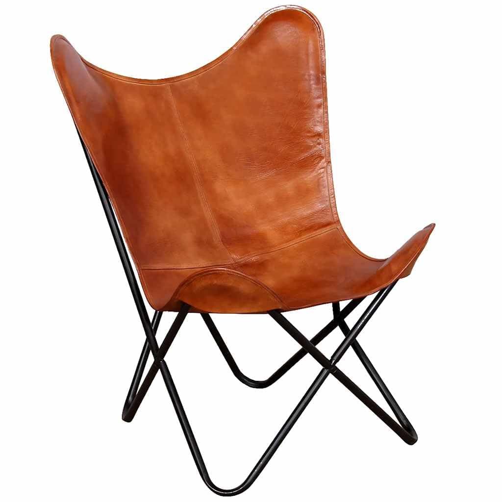 vidaXL Butterfly Chair Armchair Sleeper Chair Leather Butterfly Chair Home Indoor Living Room Bedroom Furniture Brown Real Leather