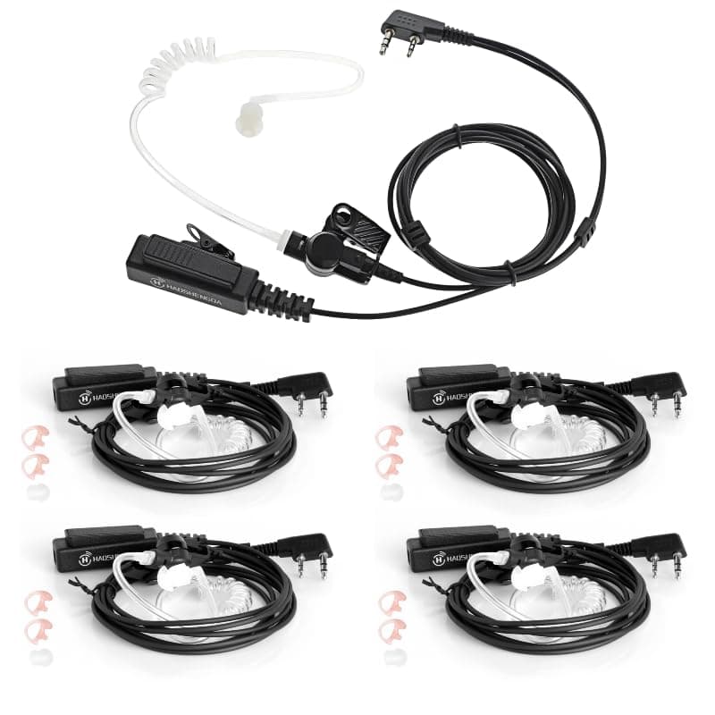 HAOSHENGDA Radio Earpiece with PTT/Mic Compatible for Kenwood Baofeng SAMCOM BTECH Walkie Talkies Radios and Other walkie-talkies with 2Pin Jacks Acoustic Tube Headset Walkie Talkie Headset (5 Pack)