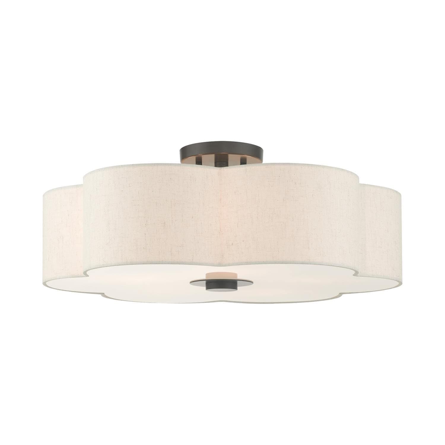 Livex Lighting 58068-92 Solstice - 5 Light Semi-Flush Mount in Solstice Style - 22 Inches Wide by 9 Inches high, English Bronze Finish with Oatmeal Fabric Shade