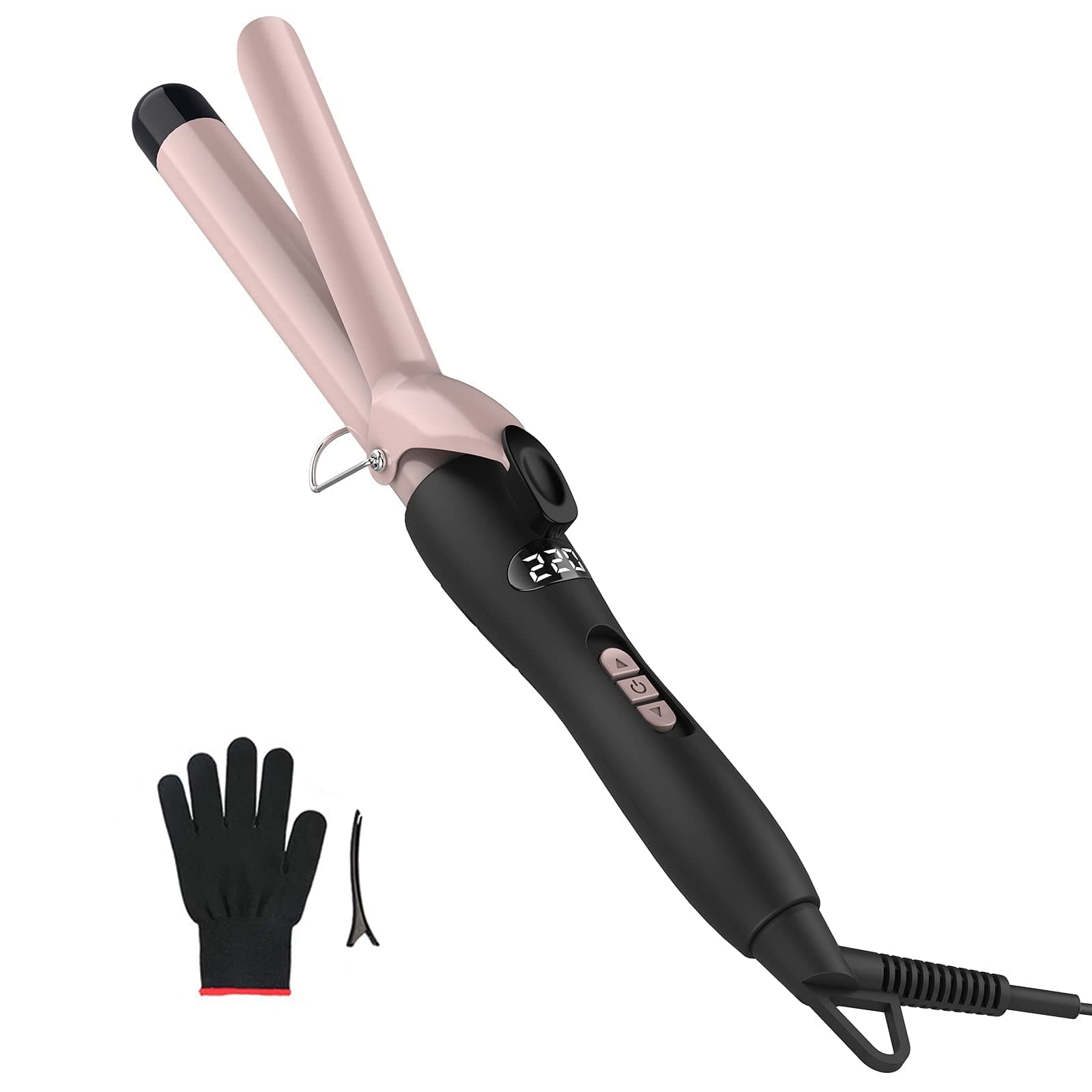 Pretfy 1" Curling Iron, Hair Curler Curling Wand 1 1/2-Inch of Ceramic Tourmaline, Coating LCD Display, 140-428℉ Adjustable Temperature, Dual Voltage, Include Heat Resistant Glove, 1 Hair Clip