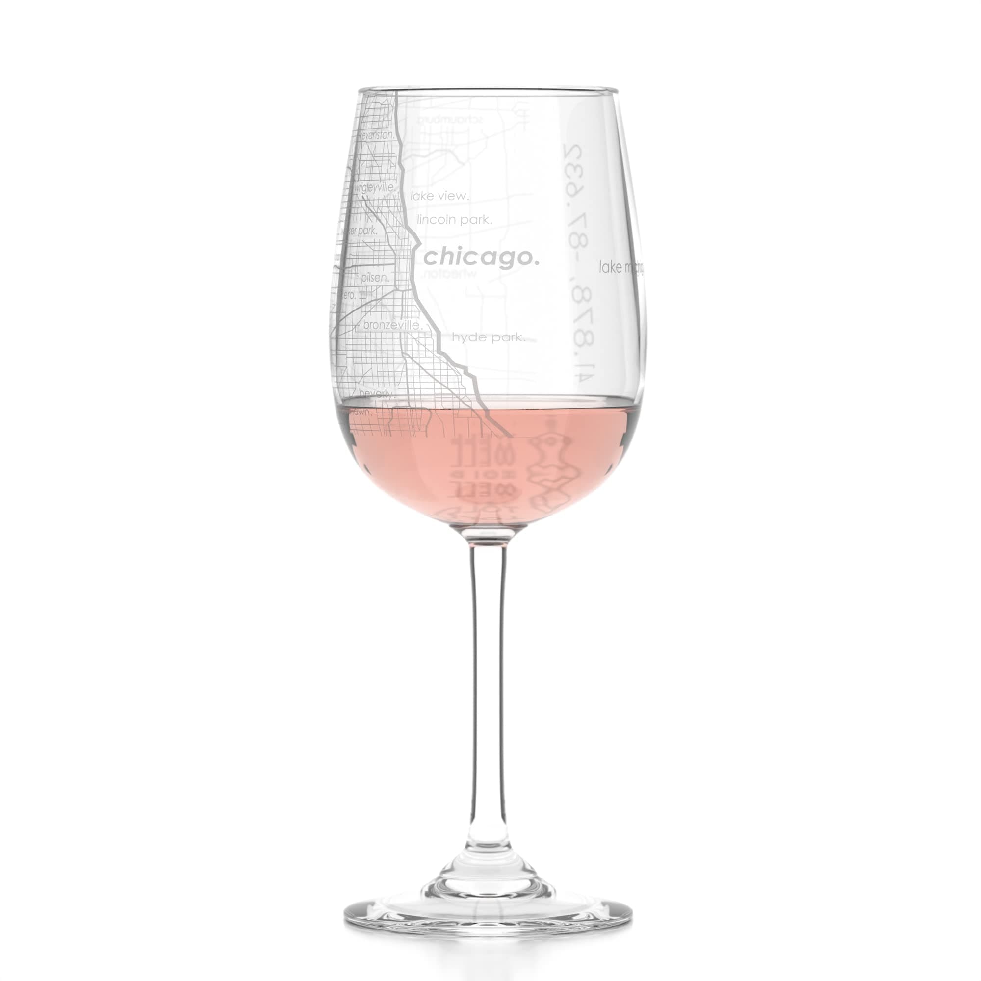 Well Told Engraved Chicago IL Map Stemmed Wine Glass - Etched City Map Wine Glass Gift for Wine Lovers (16 oz, Clear)