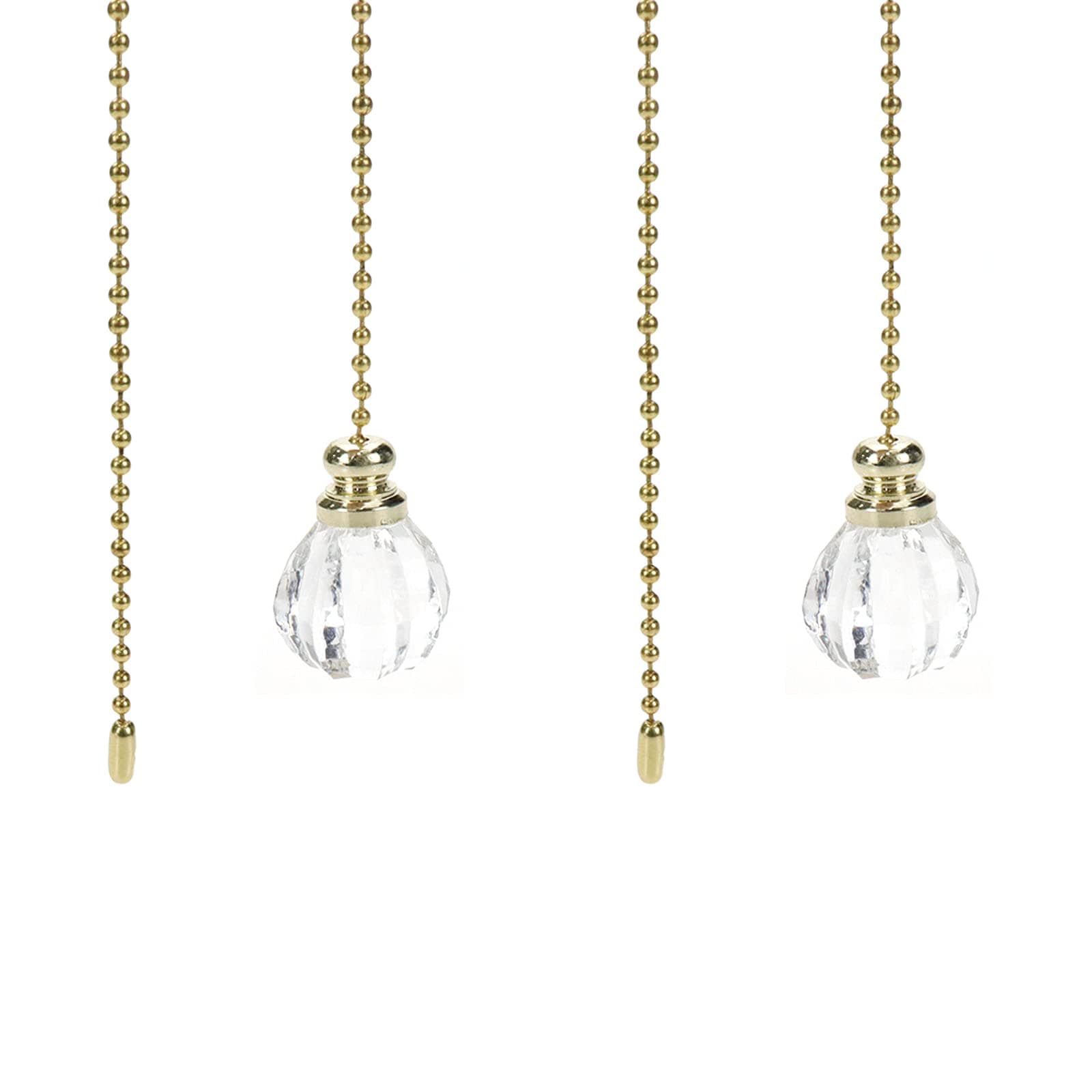 UTALIND 2 Pcs Ceiling Fan Pull Chain Ornaments 12 Inches Light Pull Beaded Chains with Clear Acrylic Prism Ball Pendant Decorative Extension with Connector(Gold)
