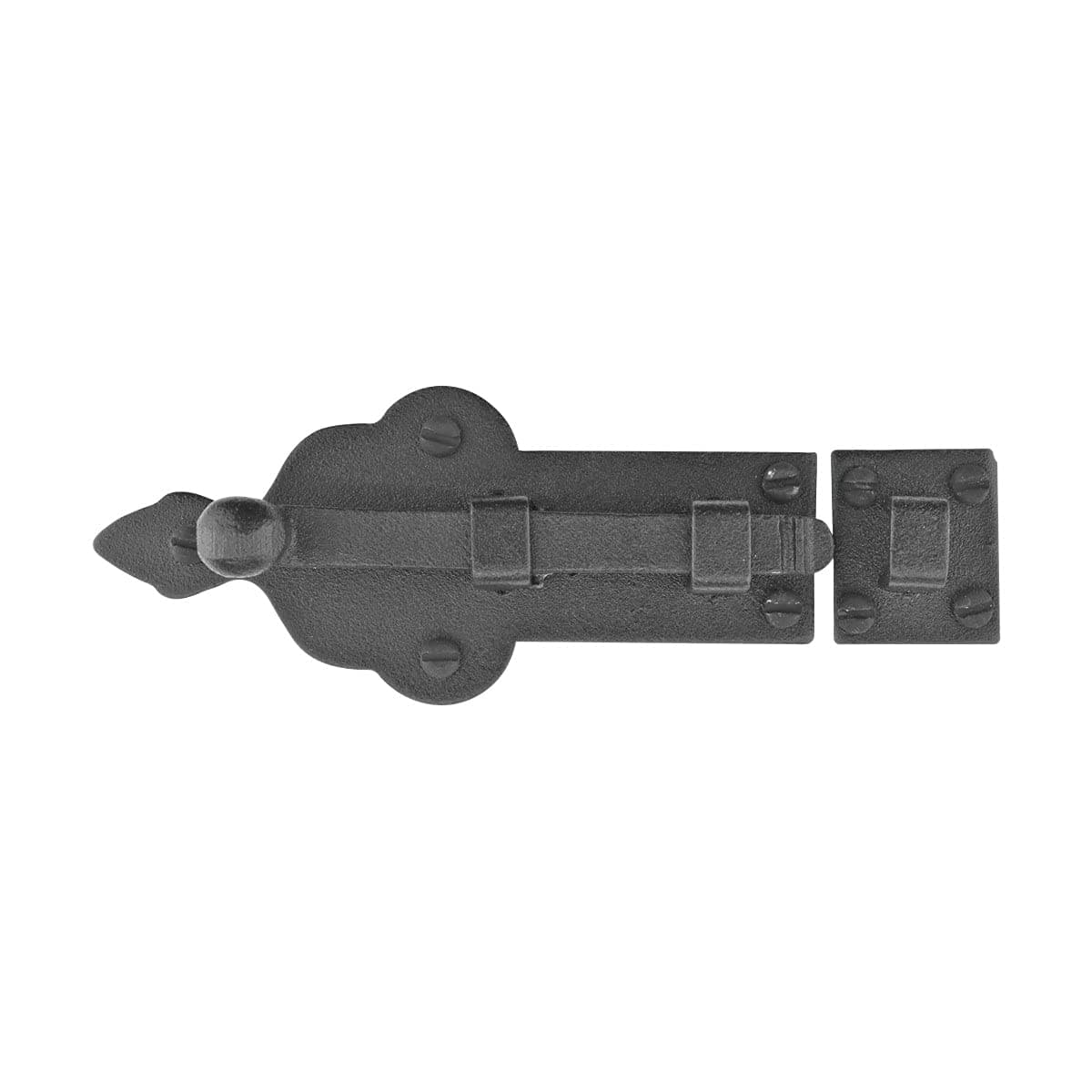 Black Slide Door Bolt Lock Wrought Iron 4 Inch Wide | Renovator's Supply