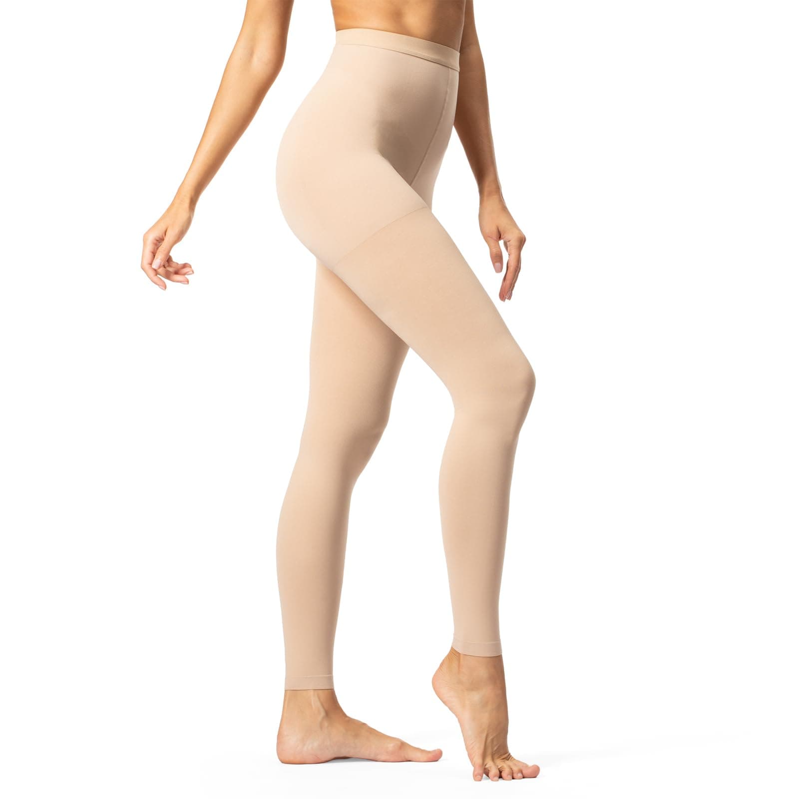 Tinojye Medical Compression Pantyhose for Women & Men,20-30 mmhg Waist High Compression Stockings,Footless Graduated Support Compression Tights for Varicose Veins, Edema, Beige, 4X-Large