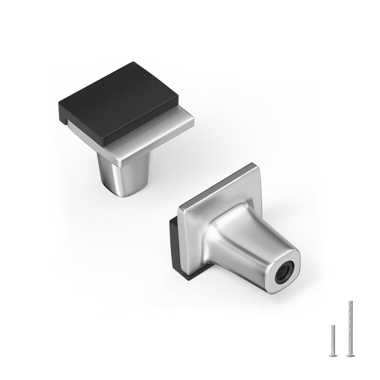 Rergy 25 Pack Brushed Nickel Cabinet Handles Black Drawer Knobs Sliver Cabinet Knobs Black and Nickel Drawer Handles Zinc Alloy Square Hardware for Door Bedroom Dresser