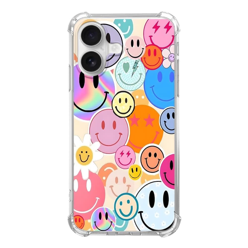 DTMWICD Smile Face Sticker Style Case for iPhone 17, Holographic Smile Face, Trendy Cool Soft TPU Bumper Case for iPhone 17