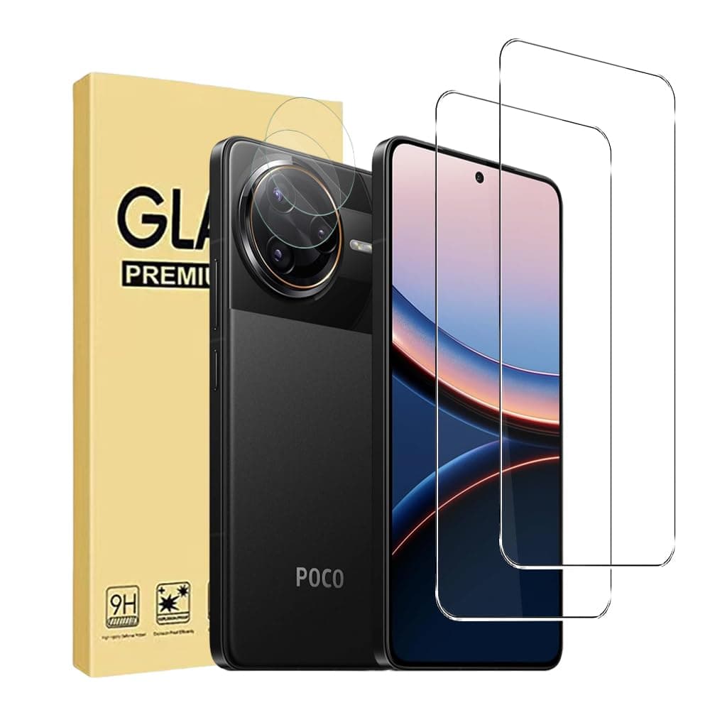 [Set of 2 + 2] For Xiaomi POCO F7 Pro / POCO F7 Ultra Glass Film (2 Sheets) + Camera Film (2 Sheets), 9H Hardness, YILLIONS Tempered Glass, Japanese Asahi Glass Material, 9H Hardness, Shatterproof