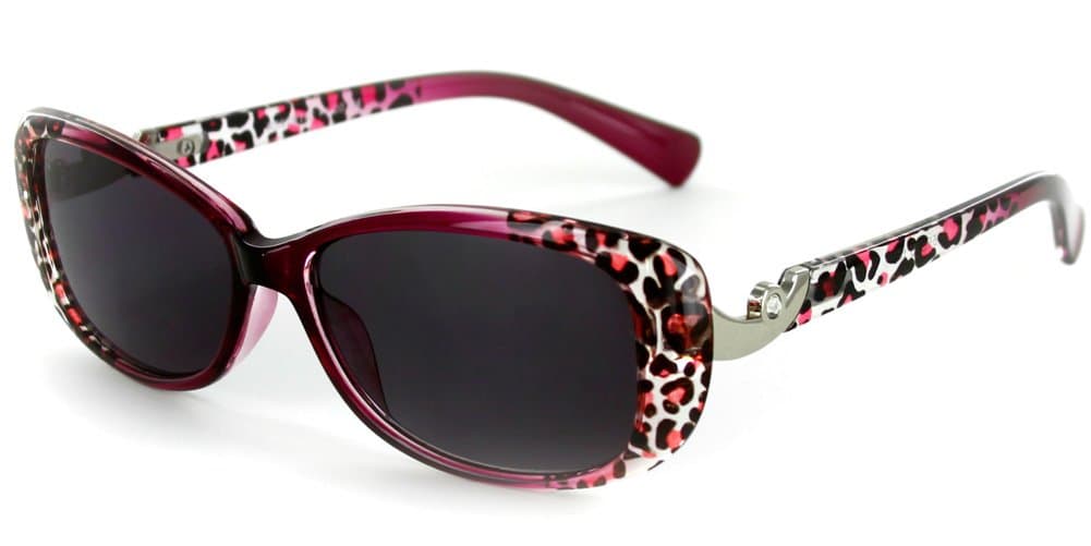 Aloha Eyewear Lynx Rx-Able Cateye Full Reading Sunglasses (No Bifocal) with Animal Print (Purple w/Smoke +2.25)