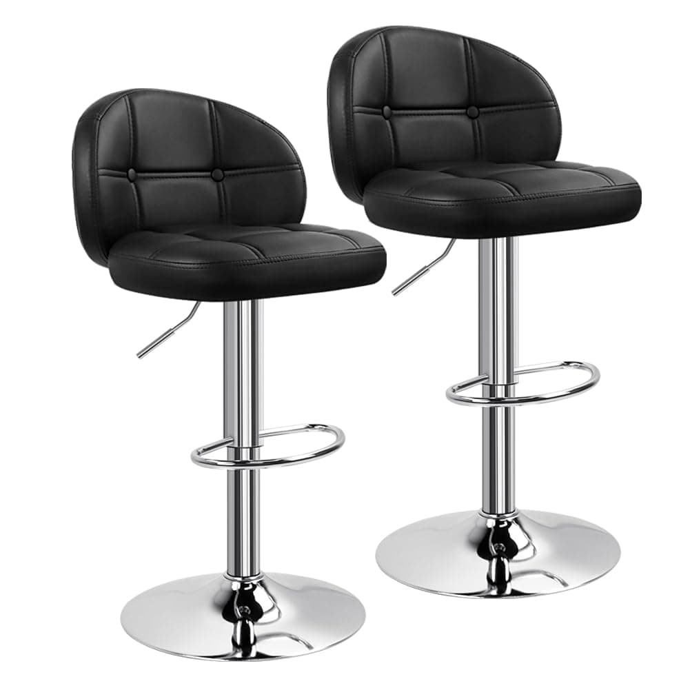 KKTONER Bar Stool Set of 2 with Back Rest PU Leather Height Adjustable Swivel Chair Pub Island Kitchen stools with Footrest (Black)