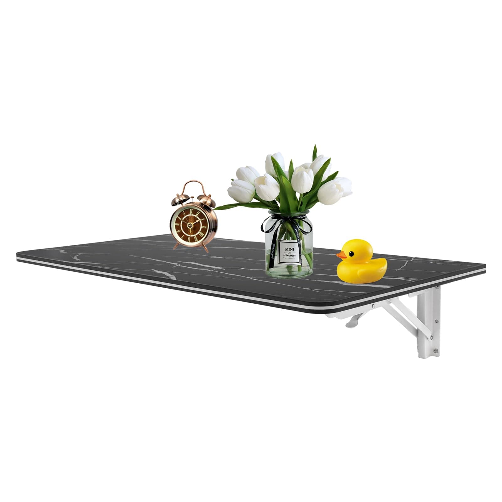 FURNITLEG Wall Mounted Folding Table, Floating Wall Desk for Small Spaces, Functional Hanging Desk Laundry Table for Home Office, Study Work Bench, Kitchen Dining (Black)