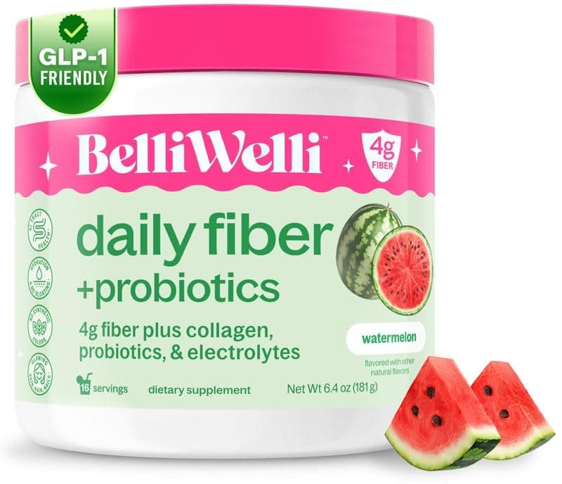 Belli Welli Fiber Supplement Powder with Prebiotics for Digestive Health and GLP-1 Support, Soluble Fiber for Gut Health & Debloat, Keto, Gluten Free, 16 Servings (1 Pack) Watermelon