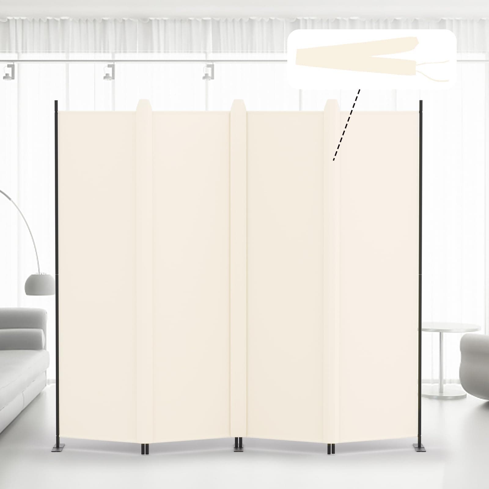 Kokorona 4 Panel Room Divider, 6FT Tall Folding Privacy Screen Wall Dividers, Portable Privacy Screen Freestanding Room Divider for Room Separation, Included - Cover Strips, Beige, 88''W x 71''H