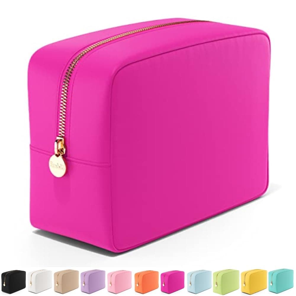 Makeup Bag for Women, Travel Cosmetic Organizer, Waterproof Toiletry Pouch, Fuchsia, Large, Large