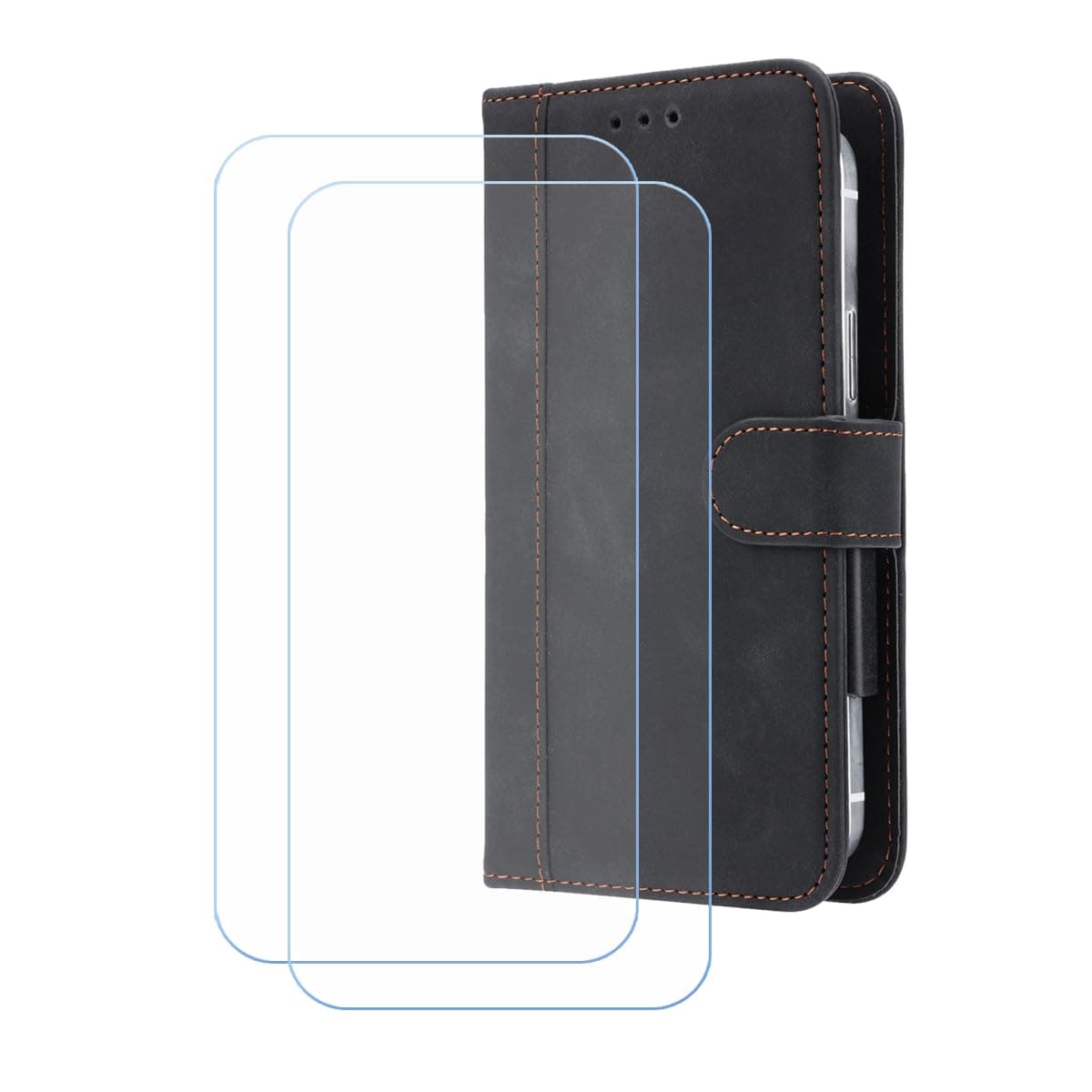 BMPNLSZ Cover for G-mee Play Pro + 2 HD Film Protector, Screen Protector Tempered Glass - Phone case with[Cash and Card Slots] Wallet Shell for (5,5") - Black-XHDFG