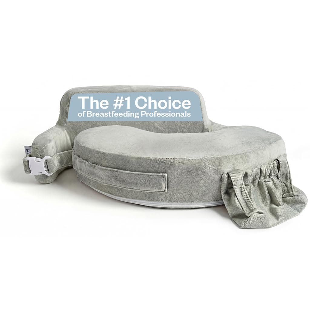 My Brest Friend Super Deluxe Nursing Pillow, Platinum | Firm Flat Breastfeeding Pillow with Two Feeding Risers, 6 in Backrest, Lumbar Support, Strap Fits Waists 28 to 44 in, Fits Most Body Types