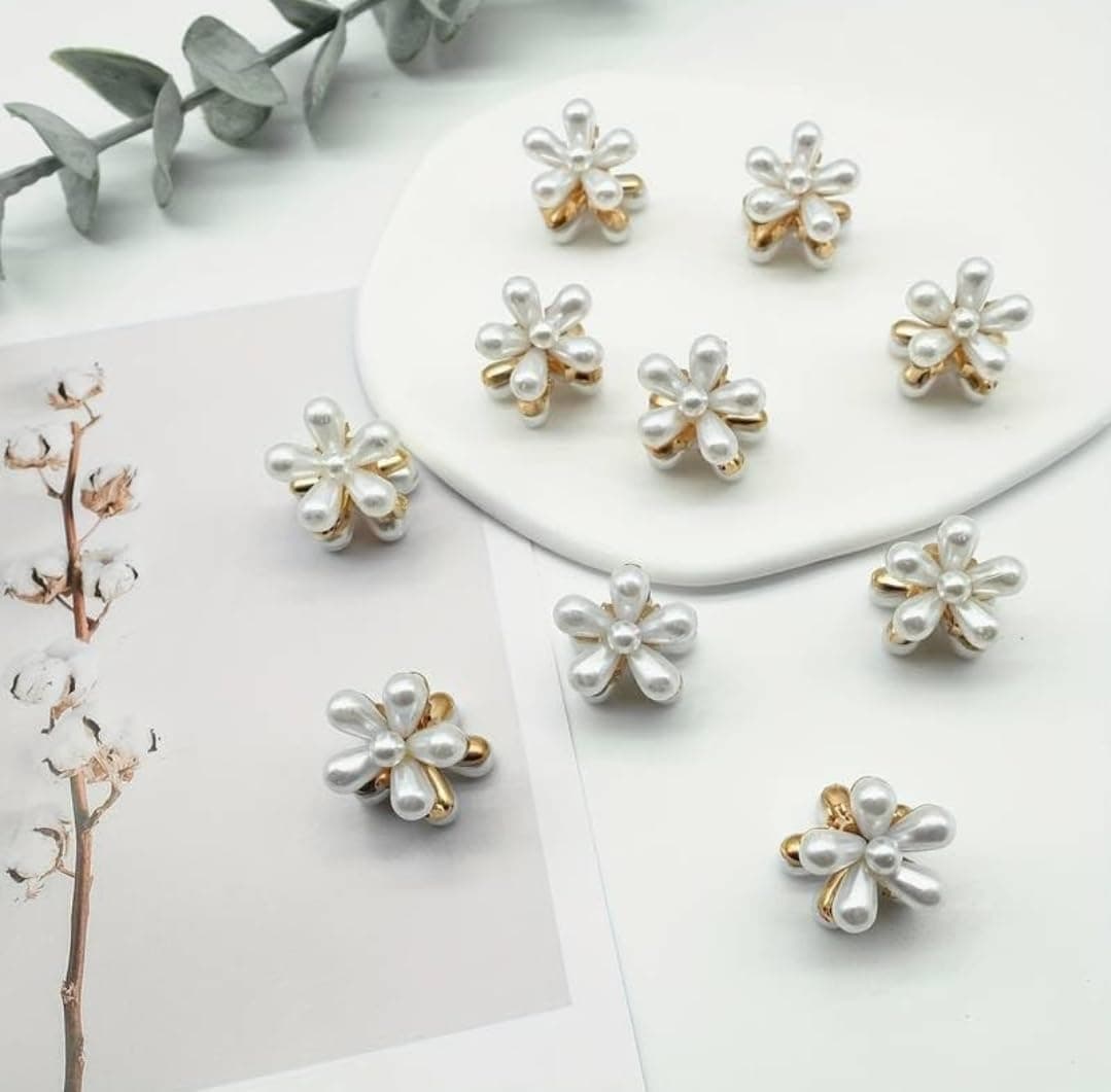 WECROO Hair accessories Korean Style Metal Pearl Mini Hair Rubber Hair Band Beautiful Hair Claw Flower Hair pin kids Hair Pin For kids Girls Women (Multicolor, Pack of 4 (White Daisy))