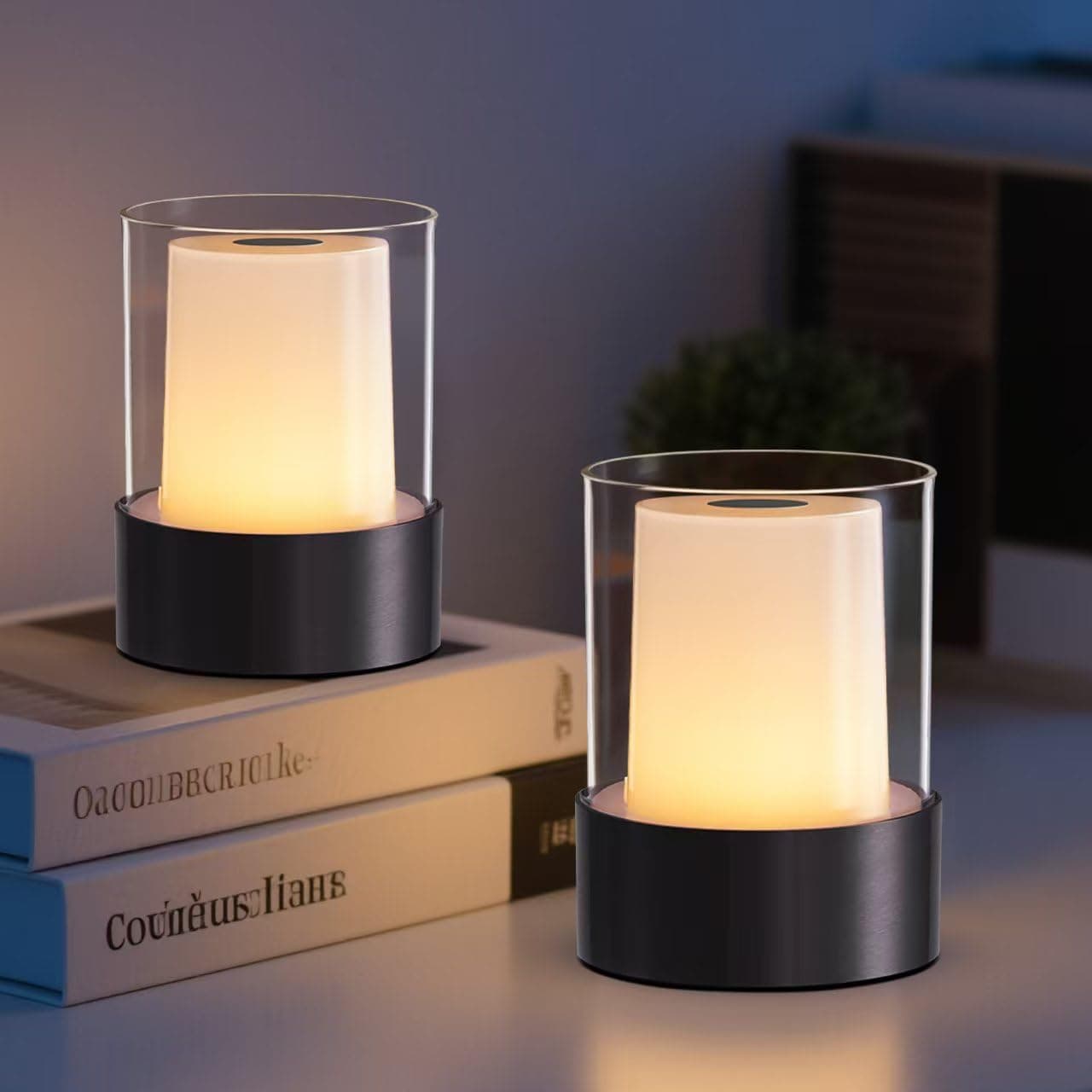 4 Inch Rechargeable Table Lamp Set of 2, Portable Cordless Night Light with Touch Control, 5200mAh Battery Operated Lamp, Dimmable LED Night Lights for Living Room, Bedroom, Camping, Bar (Black)