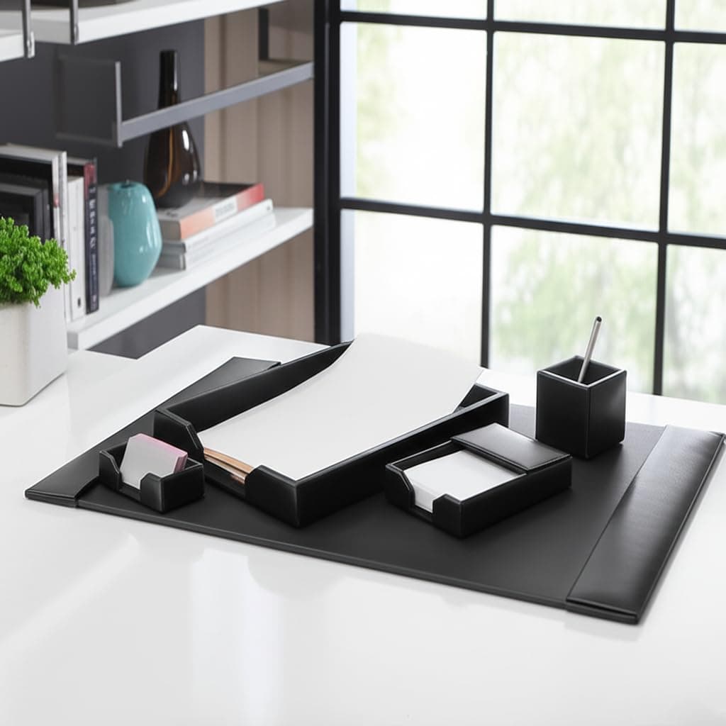 Dacasso Black Bonded Leather Desk Set, 5-Piece