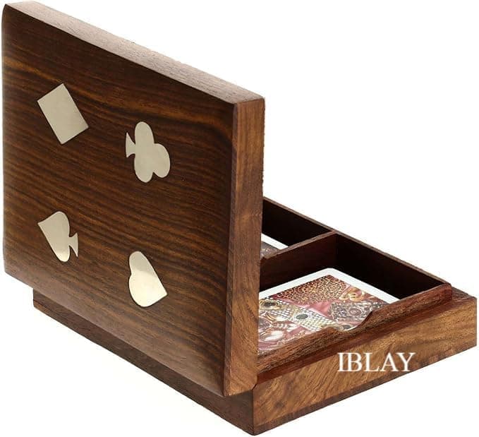 Indian Glance Double Deck Playing Card Holder Box Tray Case Wood - Playing Cards Storage Box Case - Gifts for Men | Seniors | Women Birthday