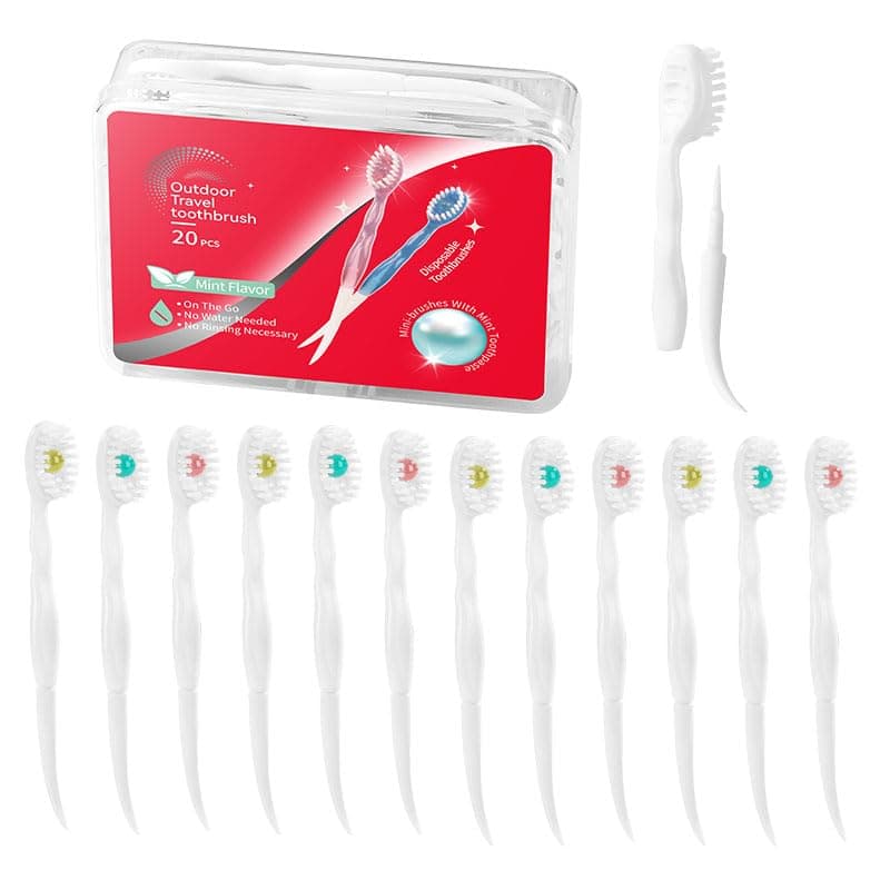 JOUGE Mini Brushes-Disposable Toothbrushes Portable for Work or Trave(Mint+Peach), 20 count (Pack of 1)