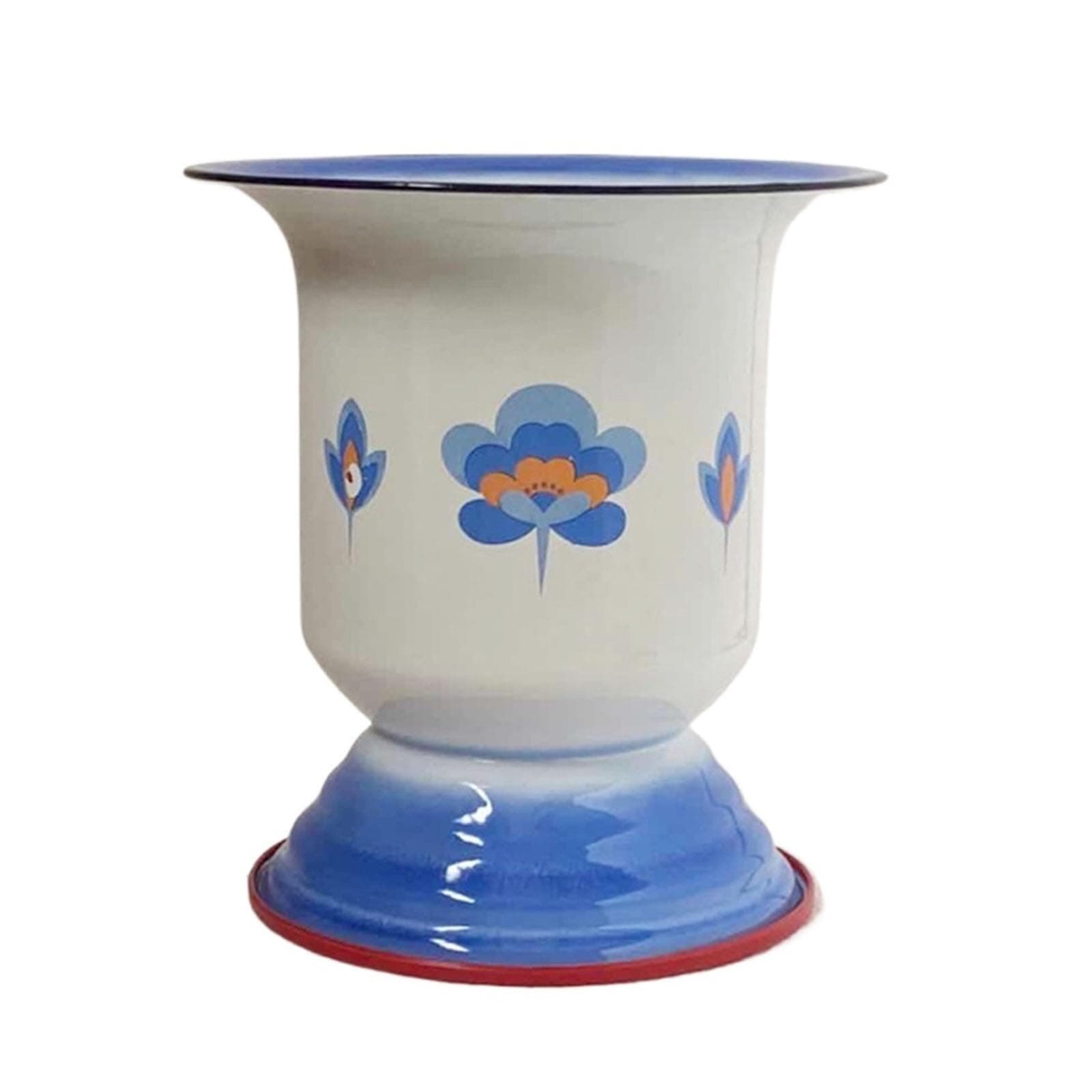 SHIJT Enamel Spittoon Chamber Pots for Women and Men with Lid Urinal Bucket Toilet Bed Pans Handheld Portable Potty Household(Blue,Large)