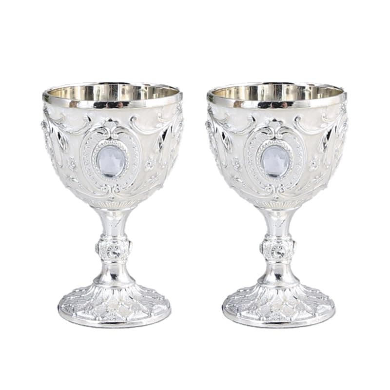 Elictech Vintage Chalice Goblet Royal Chalice Embossed Cup Vintage Zinc Alloy Goblet Medieval Party Decorations for Halloween Party Drinking Decor Supplies (Silver-White)