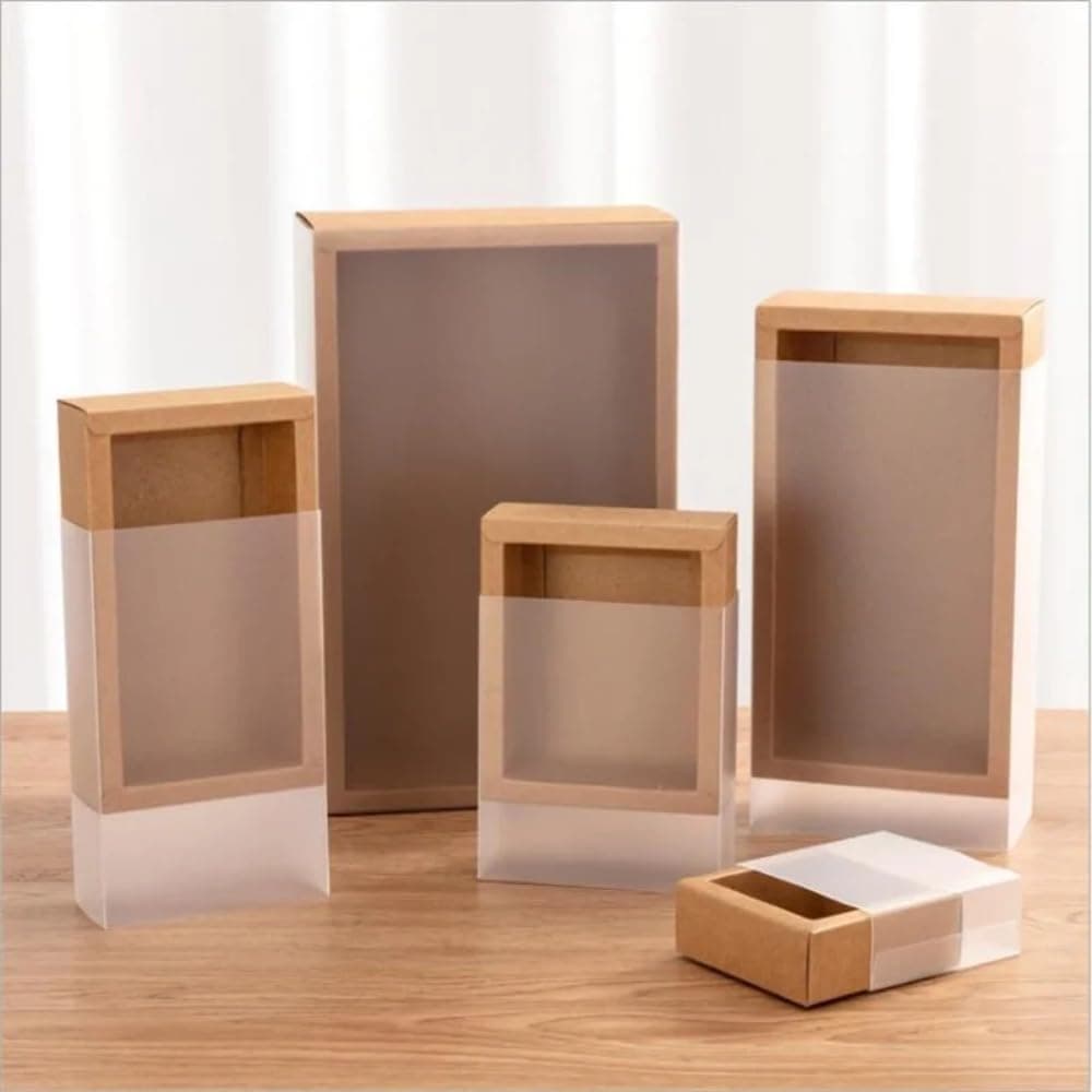 Awcmtpsyol 10Packs Rectangle Kraft Paper Box with PVC Window For Wedding,Birthday Party,Jewelry, Candy Cookies Clear Boxes Decorative Gift Packaging (brown+matt,OutSize:16.2 * 9.2 * 3.2cm)