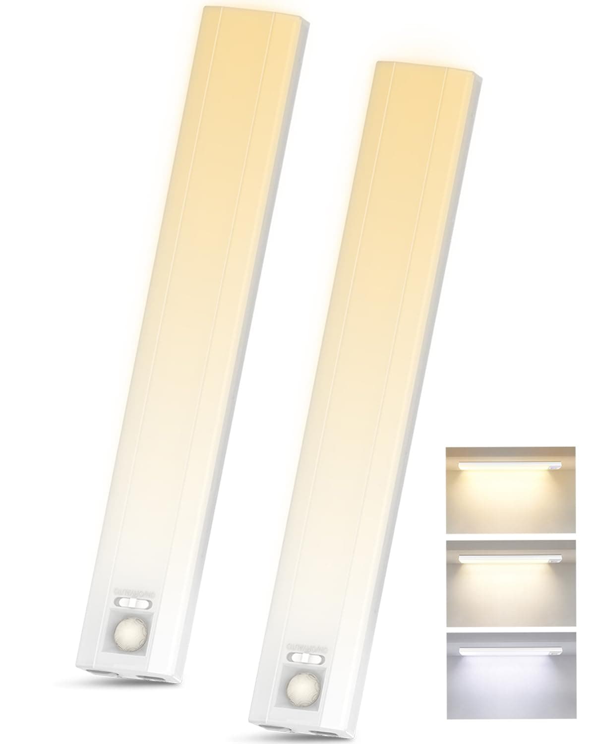 2-Pack 10inch Under Cabinet Lighting, 3 Color Motion Sensor Lights Indoor
