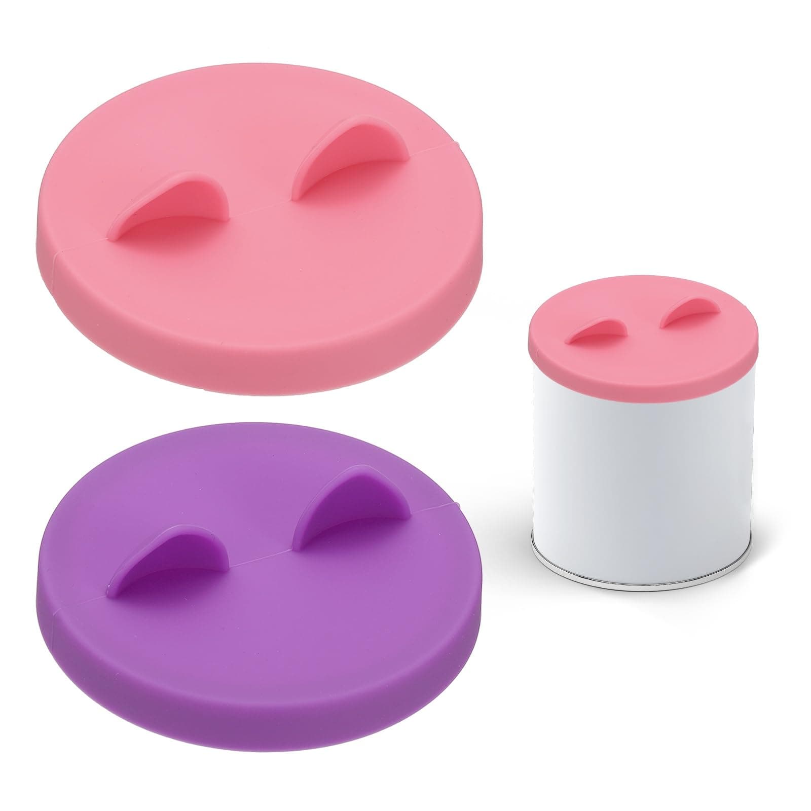 PETAXCELL Cat Food Can Covers Lids, Dog Food Can Lids with Cute Pet Ears Shaped Silicone Toppers 2.5 Inch, (Lavender/Pink, 2Pcs), Intended for Dog/Cat/Pet Food Cans