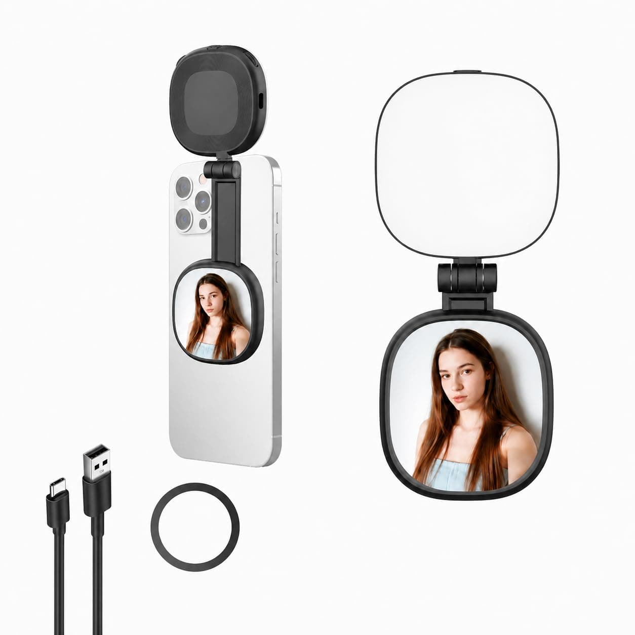 Magnetic Selfie Light Compatible with MagSafe, Foldable LED Phone Light with Mirror, 72 LEDs Stepless Brightness & Color Temp, 360° Rotating Fill Light for Selfies, Makeup, Video Record, TikTok, Zoom