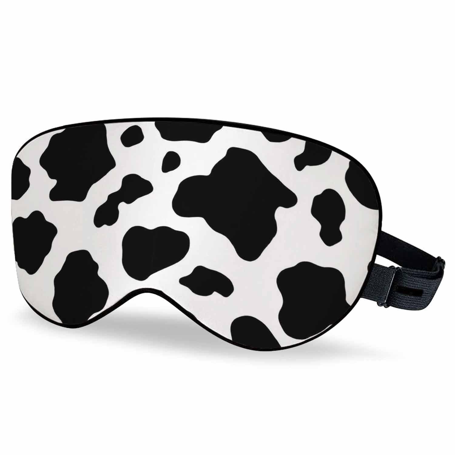 Vnwoalu Black White Cow Sleep Eye Mask Skin Fur Spotted Men Women Sleep Mask with Adjustable Strap Eye Cover Eye Shade for Travel, Nap,Meditation