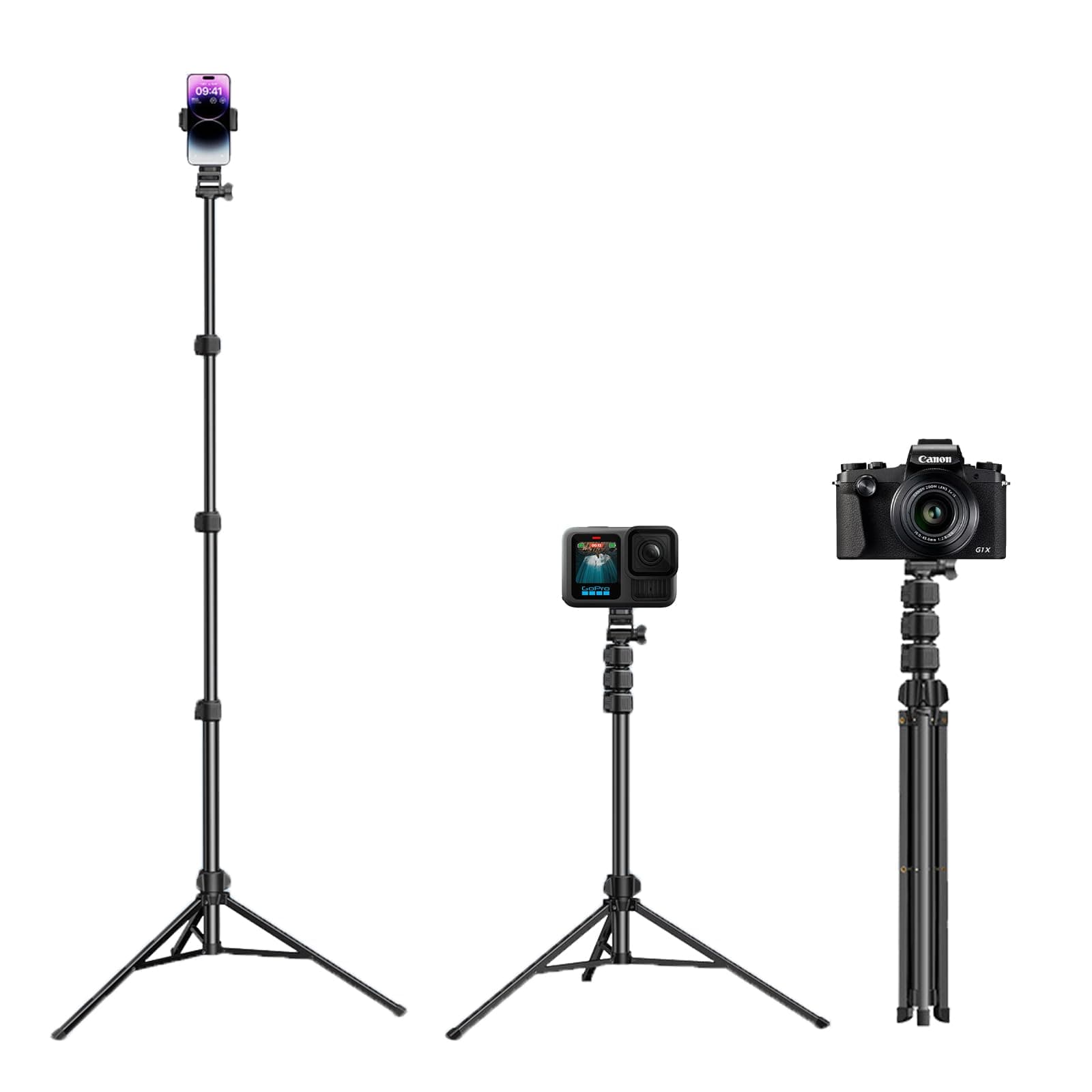 Adjustable Phone Tripod Stand, Extendable Height with Stable Base, Black