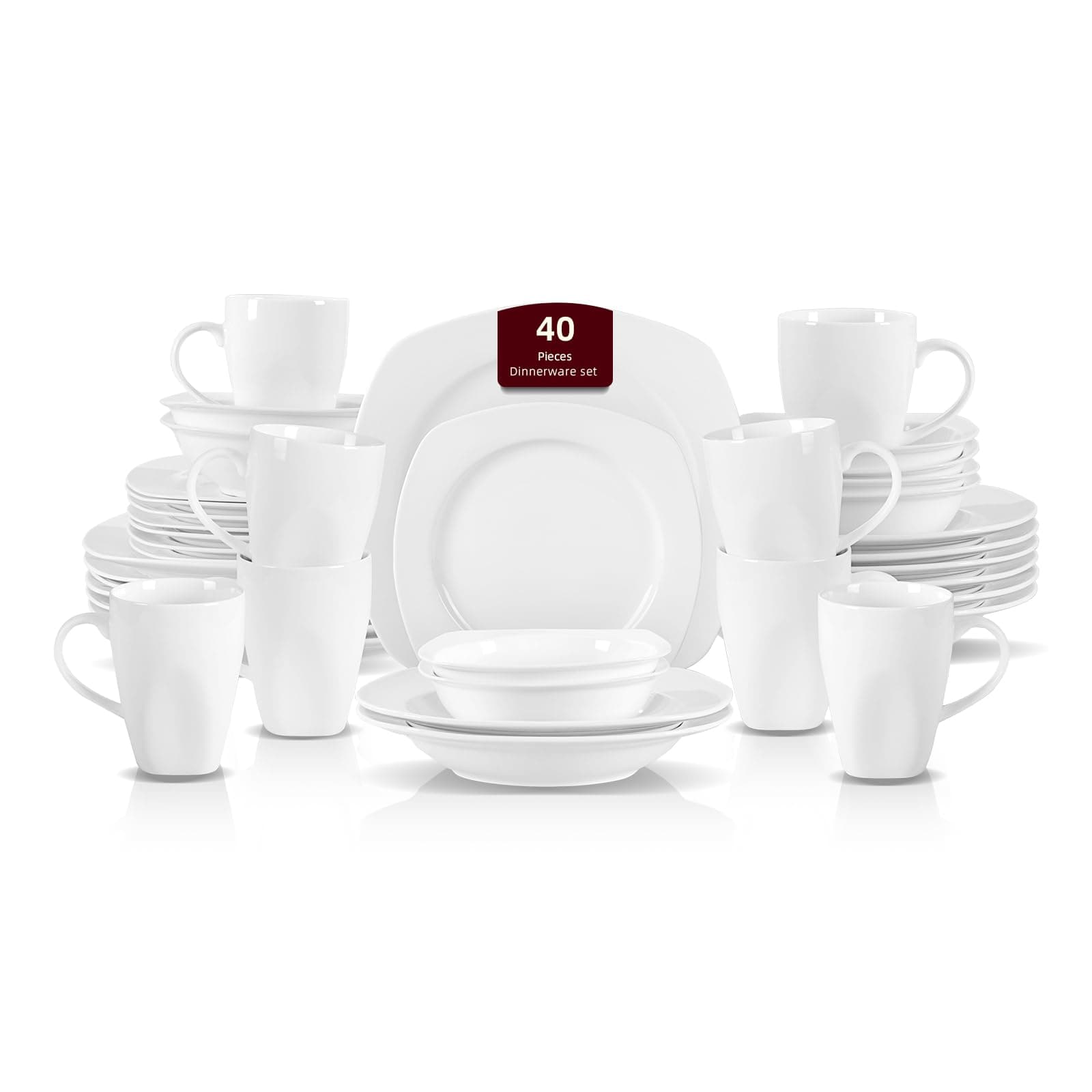 HomeVss, New Bone China Coupe Square 40pc Dinnerware Set