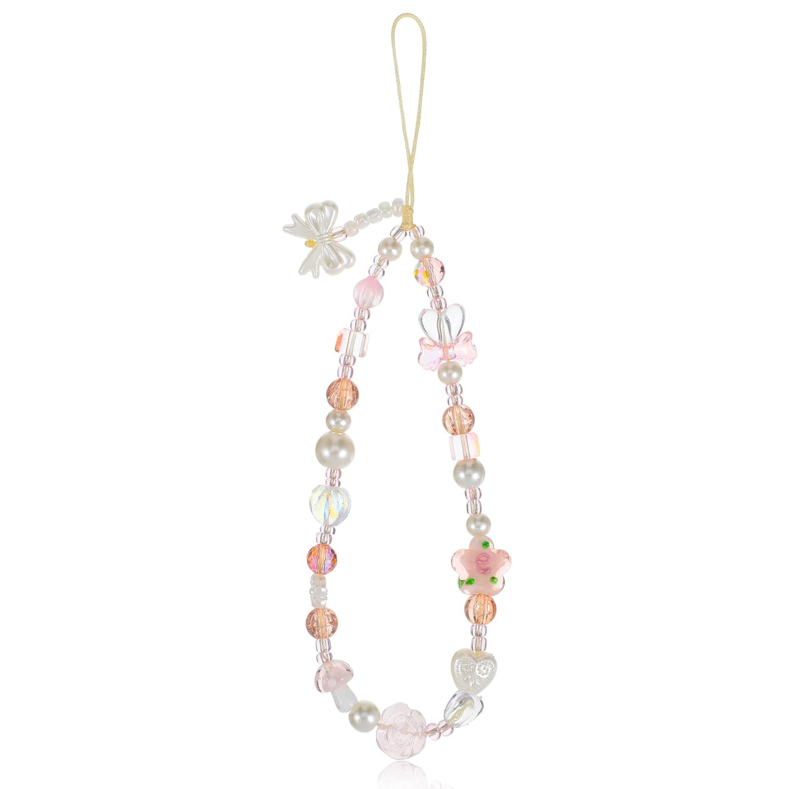 Shimmeroo Glass Beads Phone Wrist Strap Camera Wrist Strap Cute Beaded Phone Charms Y2k Style Digital Camera Lanyard for Smartphone Bag Keychain Cameras Accessories(Pink,White)