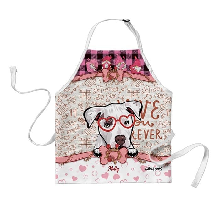 MALIHONG Valentine's Day Papillion Dog Pink Plaid Check Gnomes Apron, Pit Bull-11, 29x34 Inch